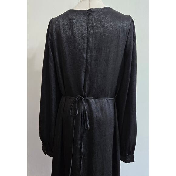 NWT Andrée by Unit Whimsigoth Vamp Witchy Black Satin Midi Long Sleeve Dress M - Picture 6 of 12